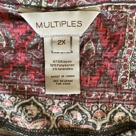 Multiples Crewneck Patchwork Pattern 3/4 Sleeve Top Size 2X - Picture 6 of 9